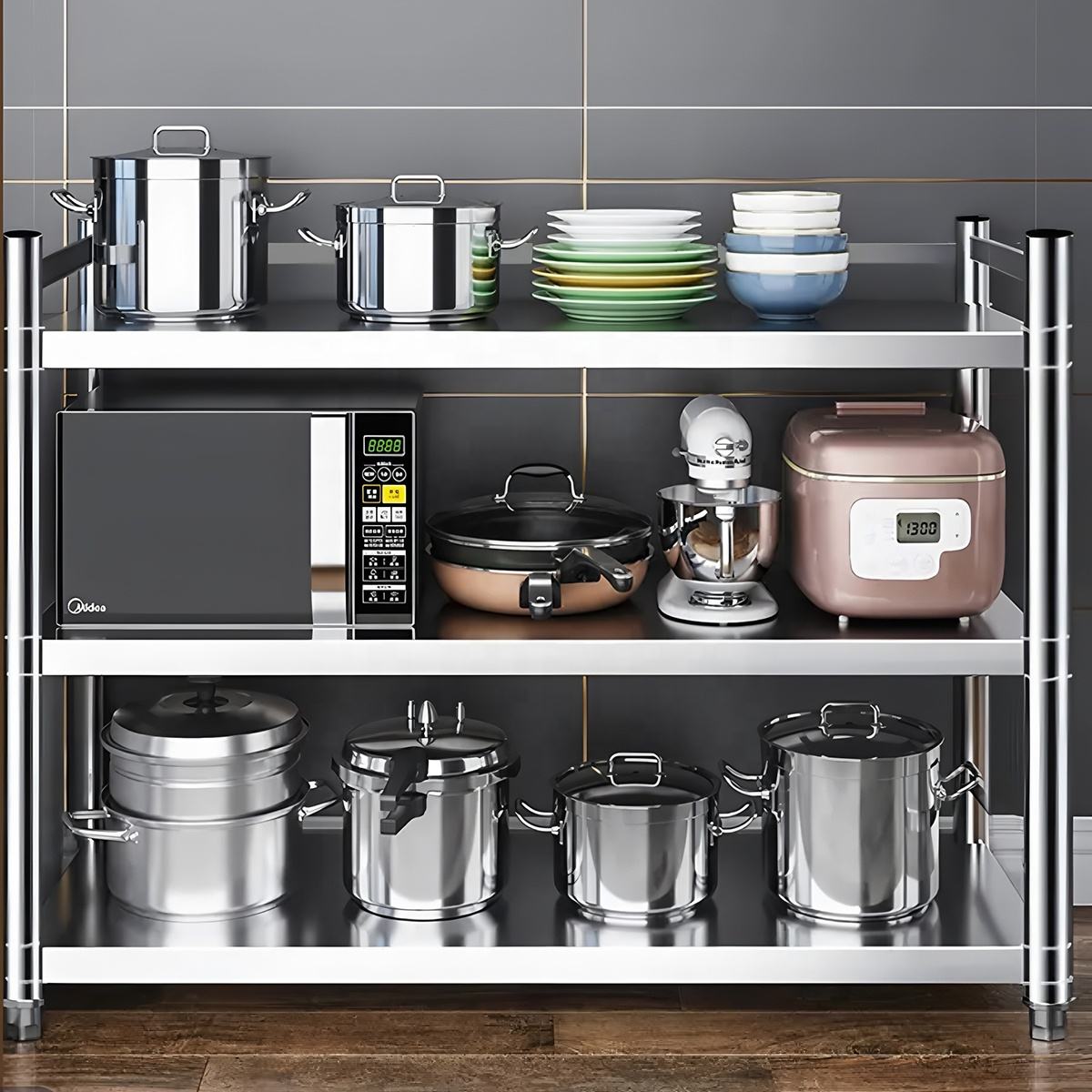 Extended modular, sleeve-type stainless steel dish rack multi-layer kitchen storage rack, easy to install, suitable for indoor and outdoor use