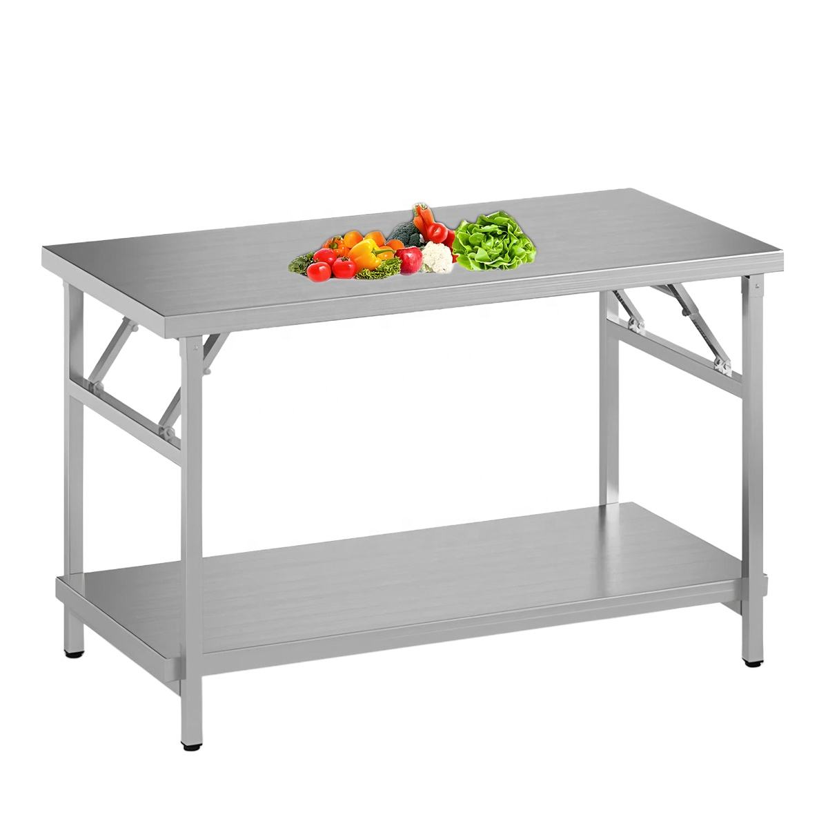 Heavy Duty Commercial Foldable Stainless Steel Work Table Modern Folding Under-Shelf Rack Tables for Home & Restaurant Kitchen