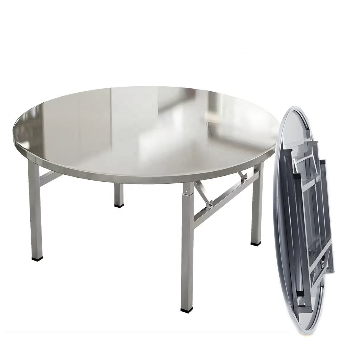 Modern Hotel Furniture Folding Round Table Outdoor Barbecue Banquet Home Dining Table Rental Room Stainless Steel Dinner Tables