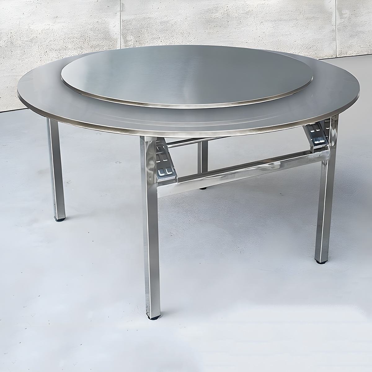 Foldable Stainless Steel Round Spin Turntable Table Pliante Save Space Collapsible Rotatable Dining Table for Home & Commerce
