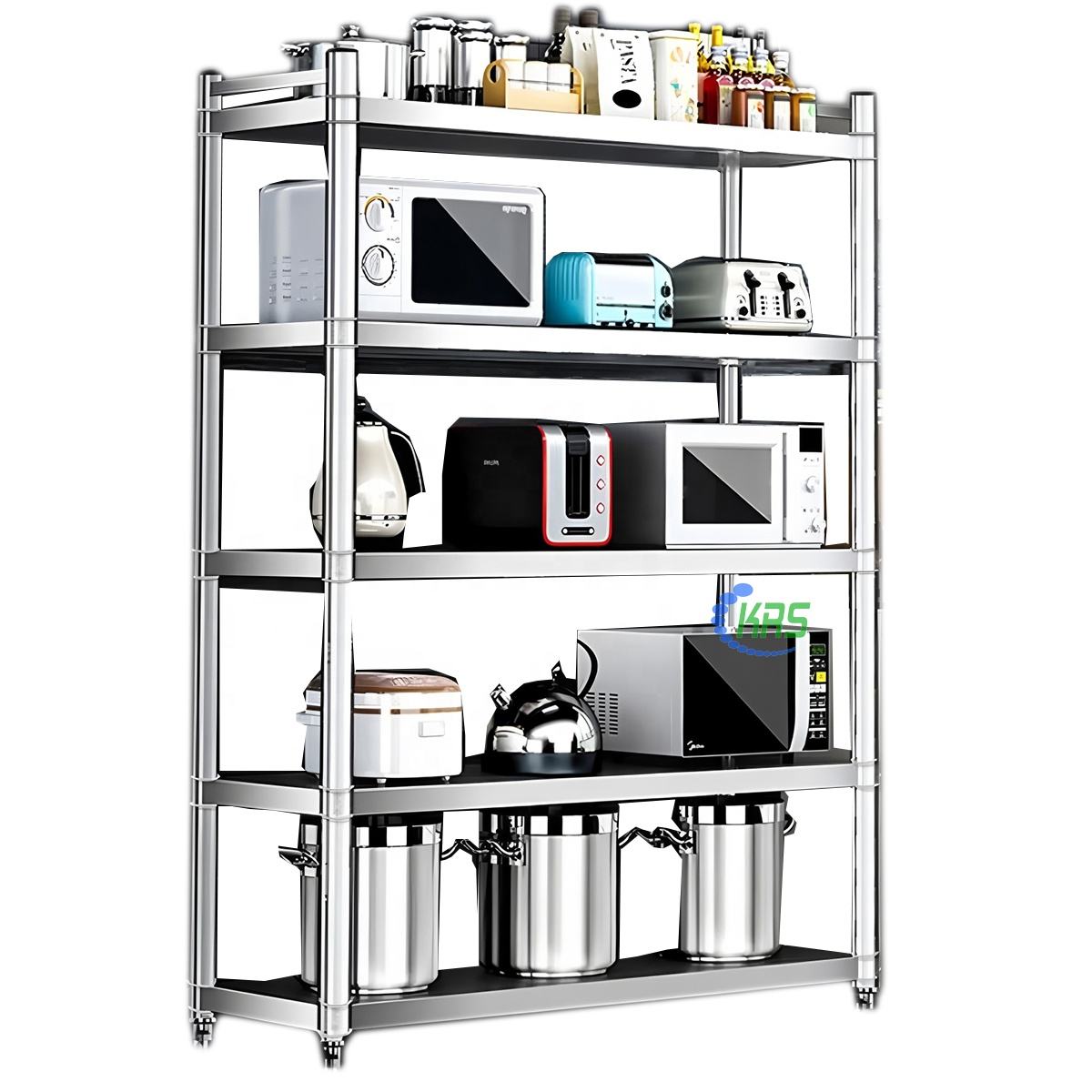 Stainless steel kitchen storage rack, tool-free assembled shelf detachable modular multi-layer shelf unit for indoor/outdoor