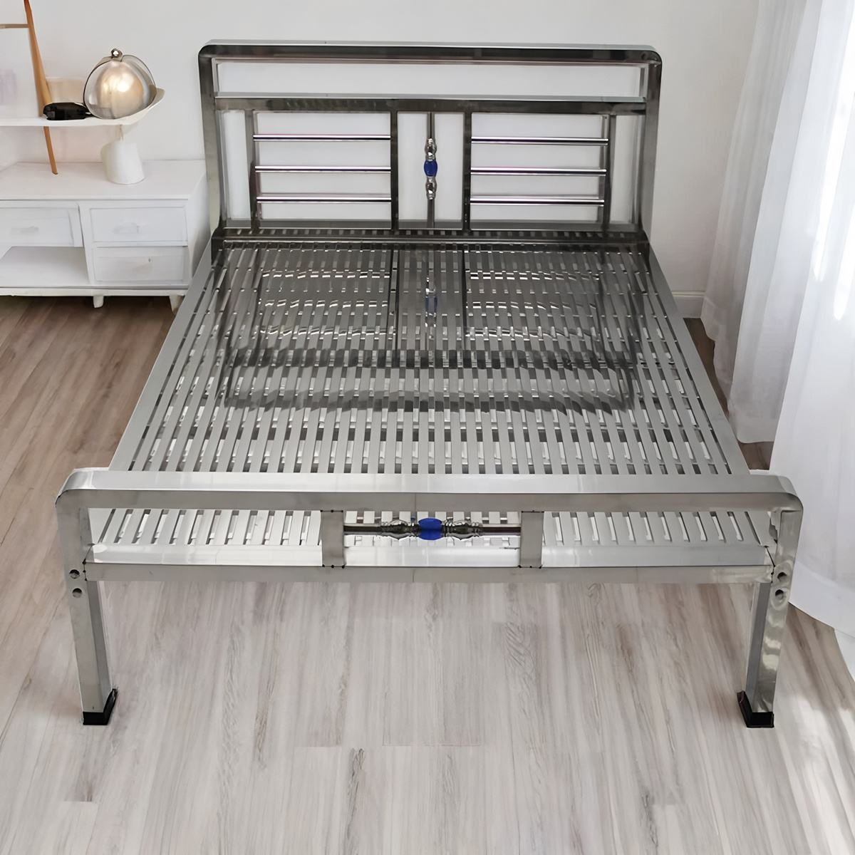 Modern Stainless Steel Bed Strong Easy Detachable Metal Steel Frame Single Double Bed for Home Hotel Apartment Hostel School Use