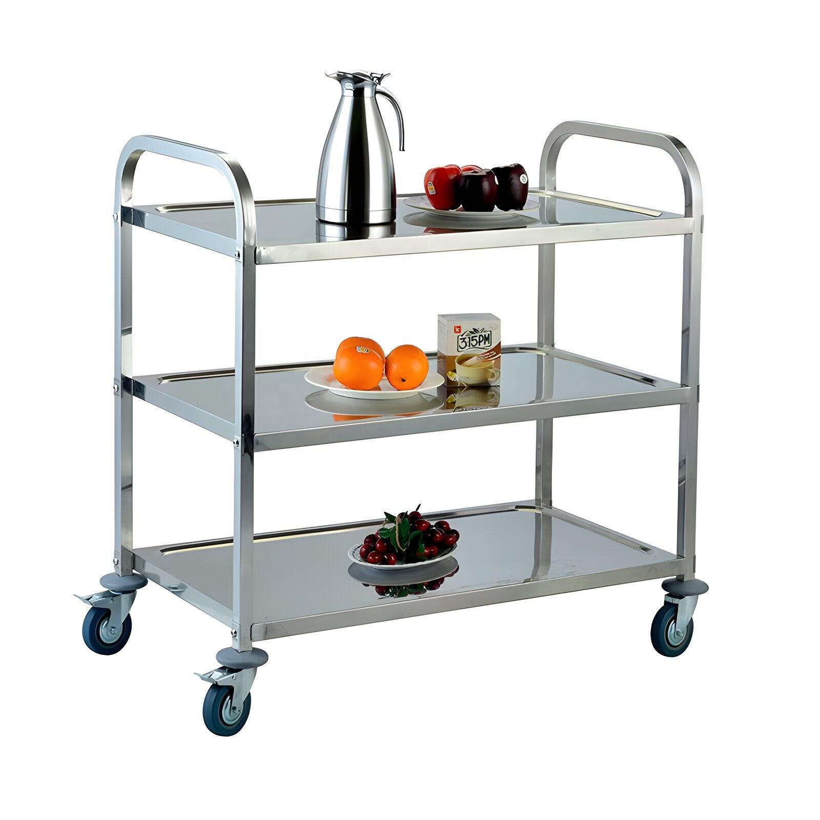 Modern stainless steel mobile food service trolley 2-3 floor mobile medical cart, suitable for hotel, restaurant, hospital kitchen use